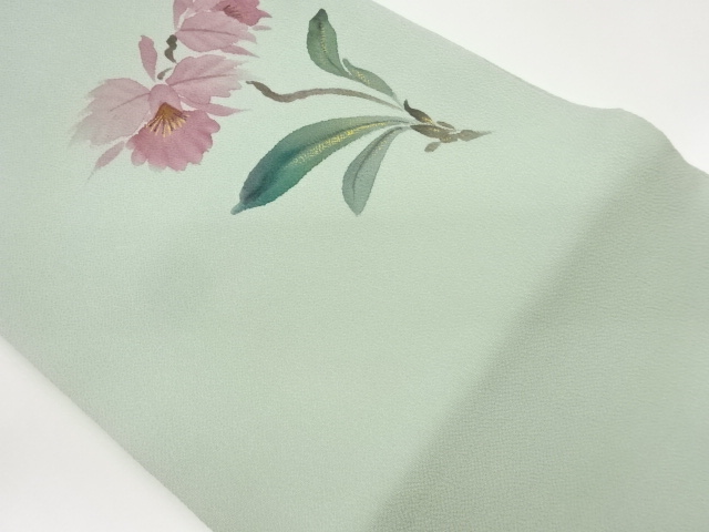 JAPANESE HIRAKI NAGOYA OBI / CHIRIMEN / KINSAI / HAND PAINTED / FLOWER